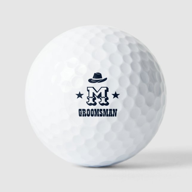 Western Cowboy Rustic Groomsmen Name Monogram Golf Balls (Front)