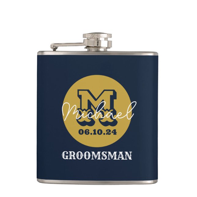 Western Cowboy Rustic Groomsmen Name Monogram Hip Flask (Front)
