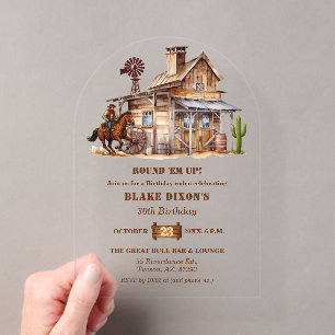 Western Cowboy Saloon 30th Birthday Party Acrylic Invitations