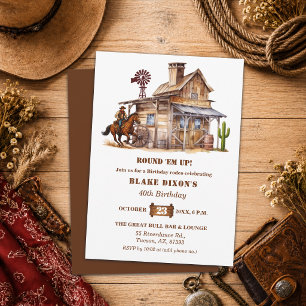 Western Cowboy Saloon 40th Birthday Party Invitation
