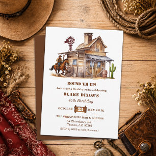 Western Cowboy Saloon 45th Birthday Party Invitation