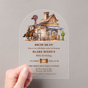 Western Cowboy Saloon 60th Birthday Party Acrylic Invitations