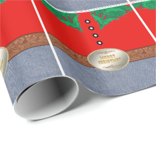 Western Cowboy Santa Belt Buckle Red Shirt Jeans Wrapping Paper