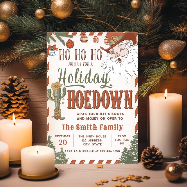 Western Cowboy Santa Christmas Hoedown Party Invitation (Creator Uploaded)