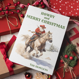 Western Cowboy Santa Christmas Holiday Card