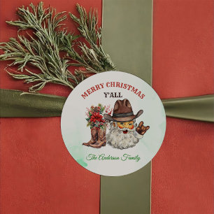 Western Cowboy Santa Christmas Party  Classic Round Sticker