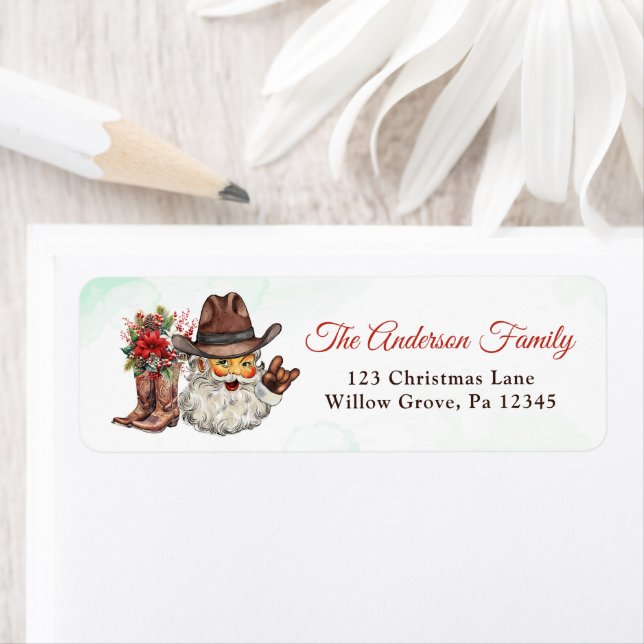 Western Cowboy Santa Christmas Party  Return Address Label (Insitu)