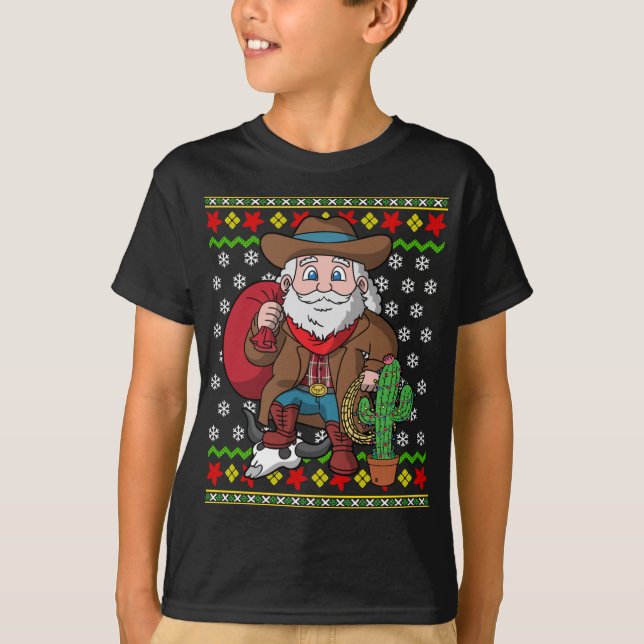 Western Cowboy Santa Claus Ugly Christmas Sweater  (Front)