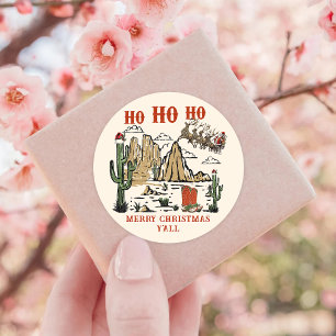 Western Cowboy Santa Merry Christmas Y'all Classic Round Sticker
