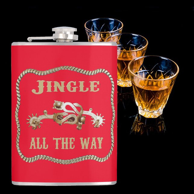 Western Cowboy Spurs Jingle All The Way Hip Flask (Creator Uploaded)