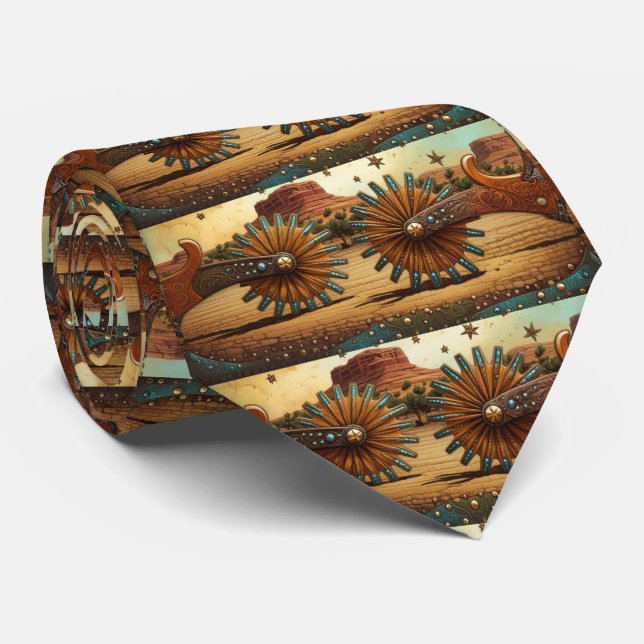Western Cowboy Spurs Southwest Theme Tie (Rolled)