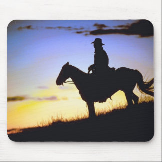 Western Cowboy Sunset Silhouette Mouse Pad
