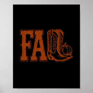 Western Cowboy Thanksgiving Fall Boots Pumpkin Cow Poster