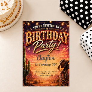 Western Cowboy Theme Birthday Party Invitation