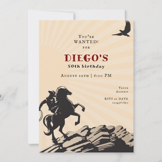 Western Cowboy Vaquero Wild West Adult Birthday Invitation (Front)
