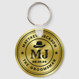 Western Cowboy Vintage Gold Monogram Groomsmen Key Ring