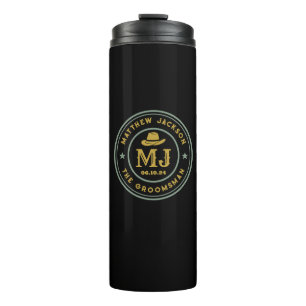 Western Cowboy Vintage Gold Monogram Groomsmen Thermal Tumbler