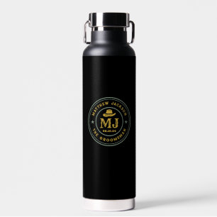 Western Cowboy Vintage Gold Monogram Groomsmen Water Bottle
