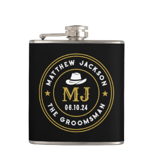 Western Cowboy Vintage Logo Personalised Groomsmen Hip Flask