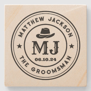 Western Cowboy Vintage Monogram Groomsmen Best Man Stone Coaster
