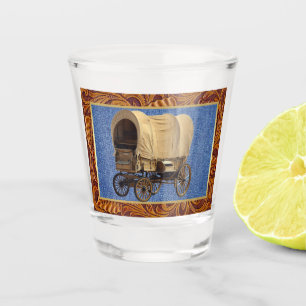 Western Cowboy Wagon Denim Leather Shot Glass