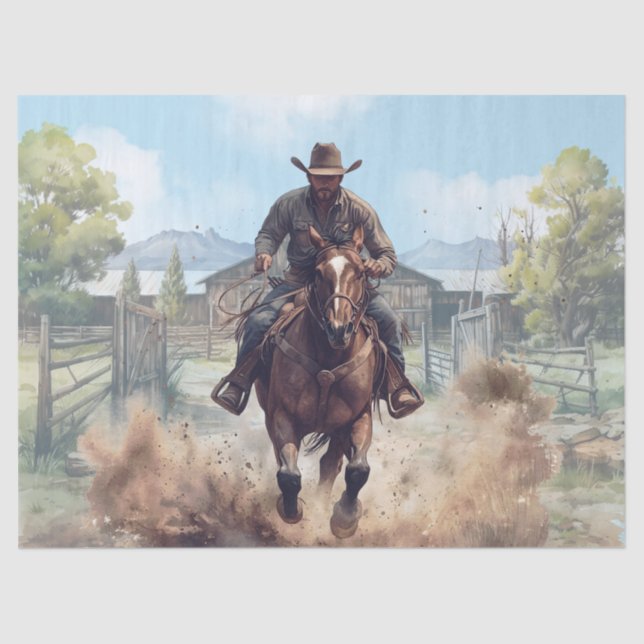 Western Cowboy Watercolor Tissue Paper (Front)