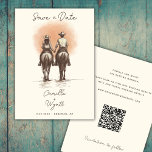 Western Cowboy Wedding Save the Date QR Code Invitation<br><div class="desc">Capture the romantic essence of the wild west with these unique save the date wedding invitations featuring a minimal sketch of a cowboy and cowgirl riding off into the sunset. Perfect for a cowboy or cowgirl western-themed wedding, ranch wedding, or rustic country barn celebration. The burnt orange accents add a...</div>