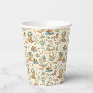 Western Cowboy Wedding Watercolor Pattern Paper Cups