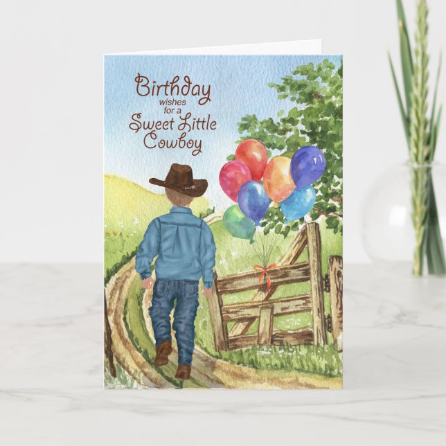 Western Cowboy with Balloon Boy's Birthday Card (Front)