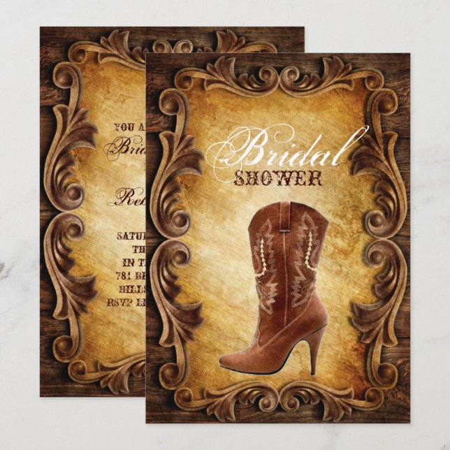 western cowboyboots vintage bridal shower invitation (Front/Back)