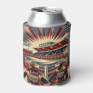 Western Cowboys and Cowgirl Rodeo Team Scene Can Cooler
