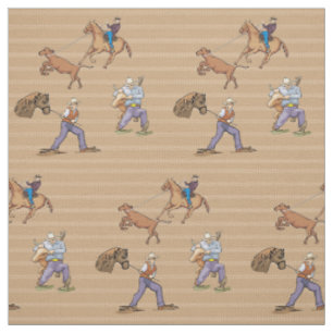 Western Cowboys Horse Roping Steer Fabric