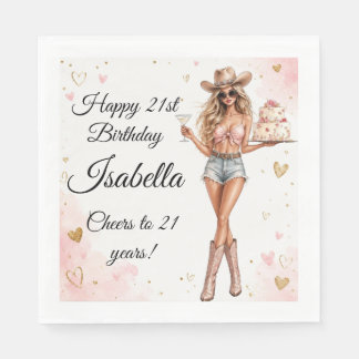 Western Cowgirl 21st Birthday Chic Napkin