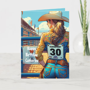 Western Cowgirl 30th Birthday Rodeo Custom Card