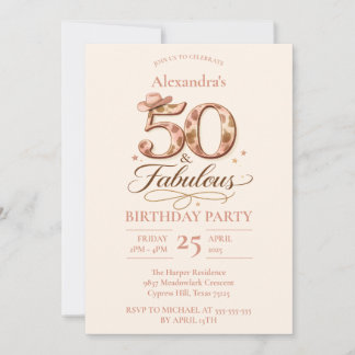 Western Cowgirl 50 & Fabulous Birthday Invitation