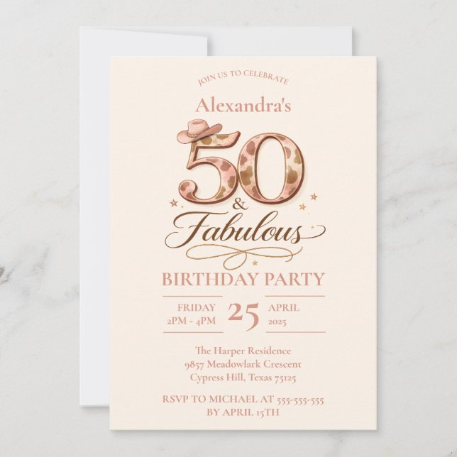 Western Cowgirl 50 & Fabulous Birthday Invitation (Front)