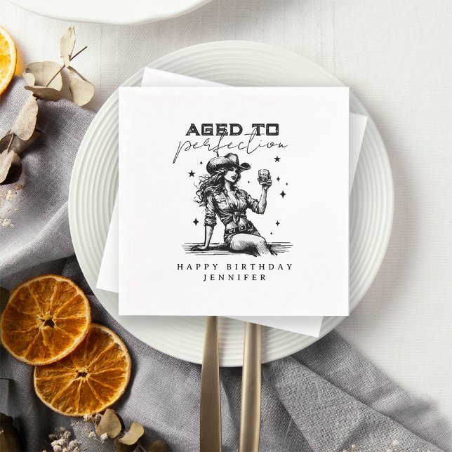 Western Cowgirl Aged to Perfection Birthday Party  Napkin (Creator Uploaded)