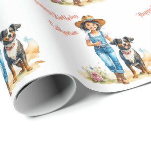 Western Cowgirl and Dog Personalised Birthday Wrapping Paper