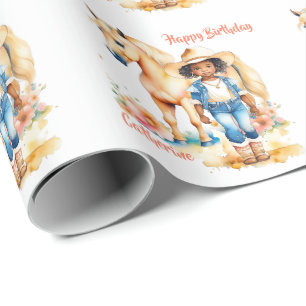 Western Cowgirl and Horse Personalised Birthday Wrapping Paper