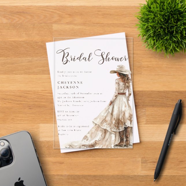 Western Cowgirl and Lace Bridal Shower  Acrylic Invitations (Insitu (Invitation Card))