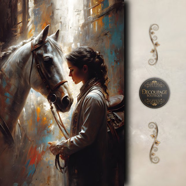 Western Cowgirl and White Horse Art Decoupage Tissue Paper (Western Cowgirl and White Horse Art Decoupage Tissue Paper)