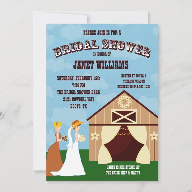 Western Cowgirl Barn Bridal Shower Invitation (Front)