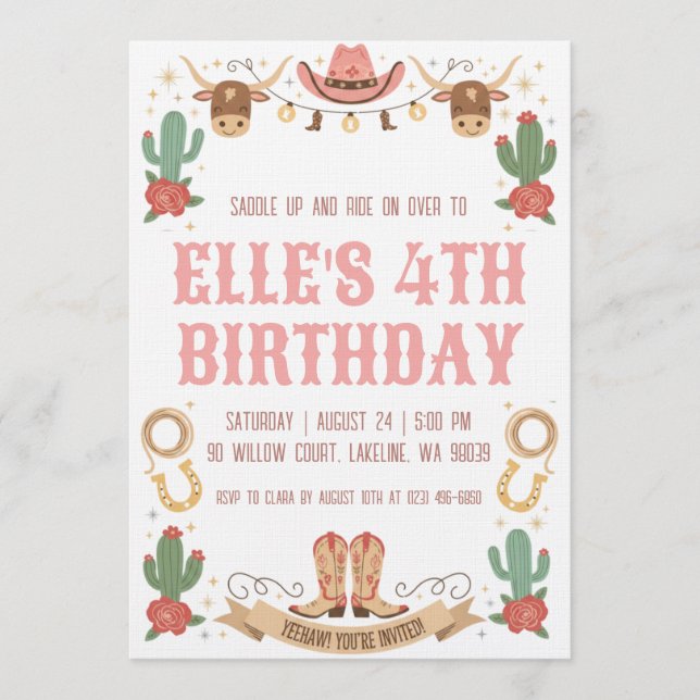 western cowgirl birthday invitations (Front)
