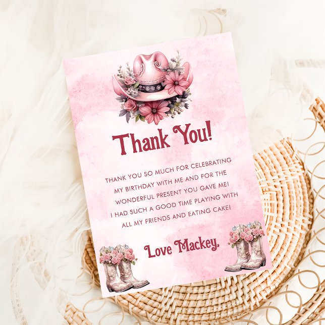 Western Cowgirl Birthday Party Flat Thank You Card (Creator Uploaded)