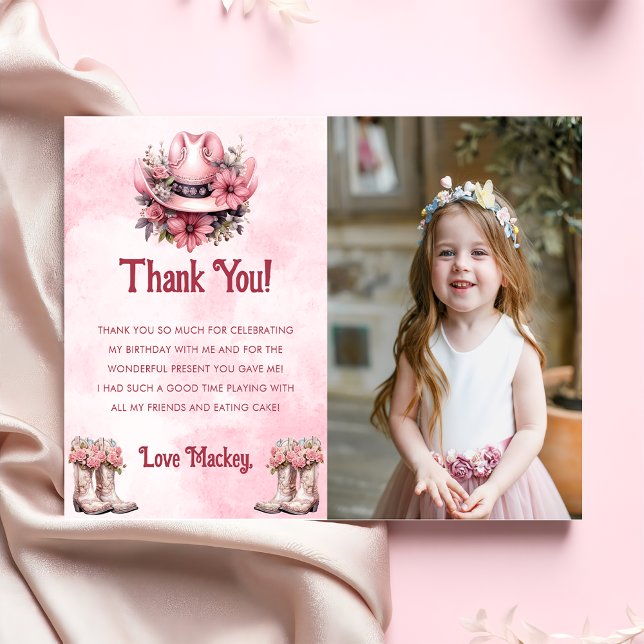 Western Cowgirl Birthday Party Photo Thank You Card (Creator Uploaded)