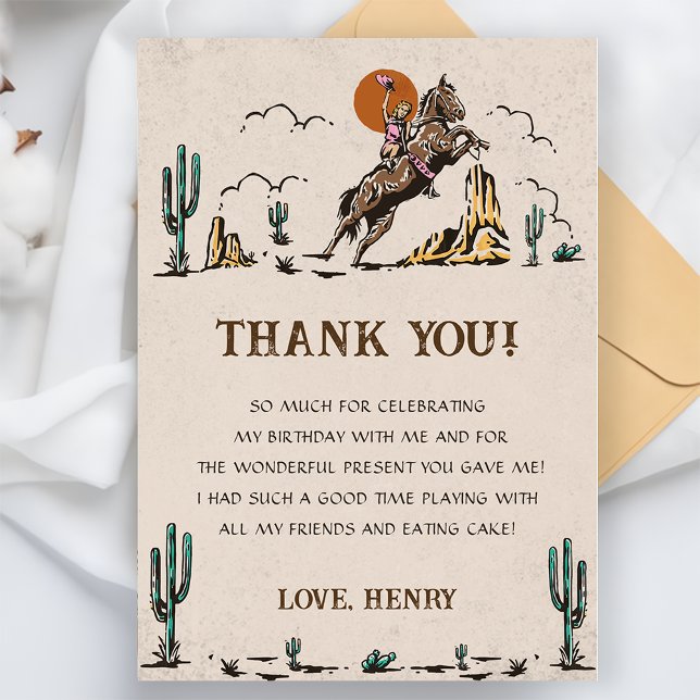 Western Cowgirl Birthday Party Thank You Card (Creator Uploaded)