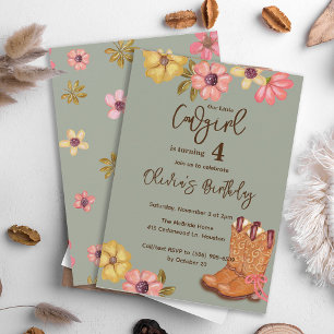 Western Cowgirl Boho Flowers Boots Birthday Invitation