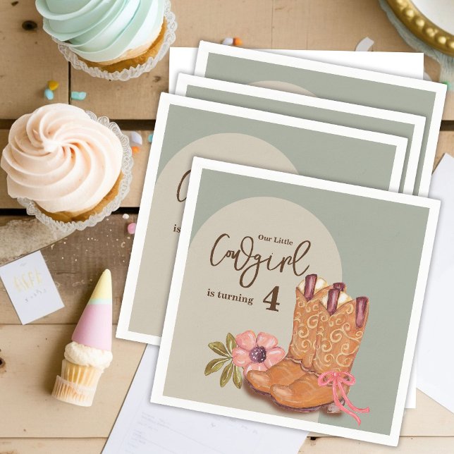 Western Cowgirl Boho Flowers Boots Birthday Party Napkin (Creator Uploaded)