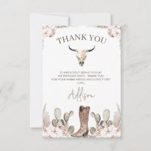 Western Cowgirl Boot Birthday Thank You Card