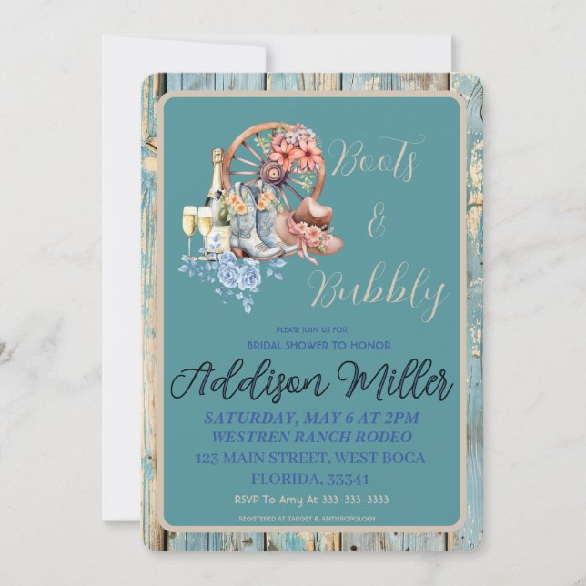 Western Cowgirl Boots and Bubbly  Bridal Shower  Invitation (Front)